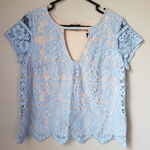 Express Blue Lace Overlay Top Size Small Petite NWT